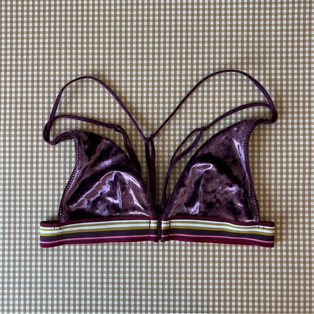 Victoria's Secret ‎ Unlined Strappy Triangle Velvet Bralette Bra Stripes Size XS